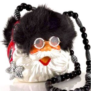 Timmy Woods Beverly Hills Santa XV Handcarved Acacia Xmas Purse Autographed